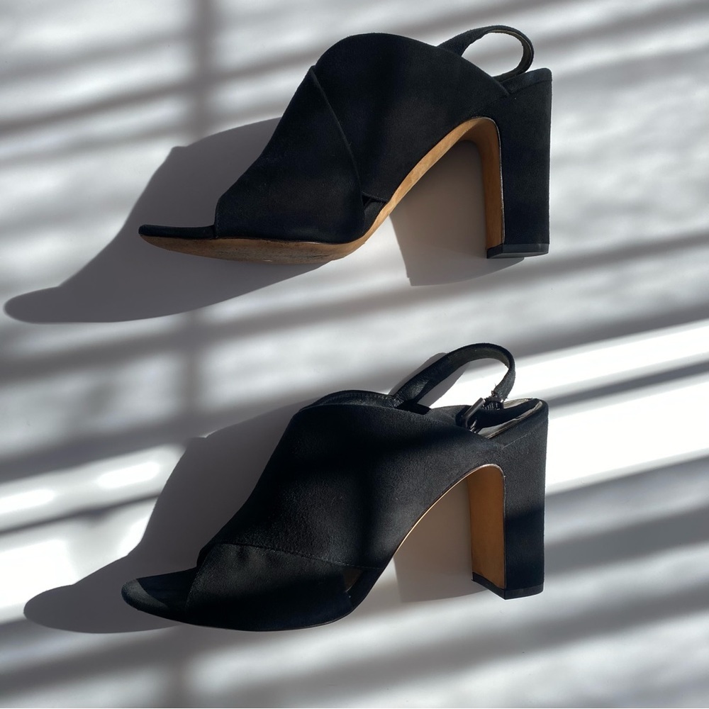 Via spiga Amya black suede sling back open toe chunky heel size 9.5 - Picture 2 of 8